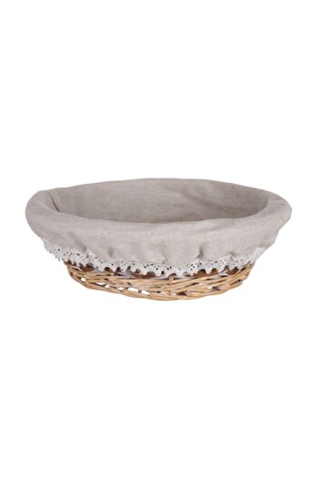 BANQUET Round Wicker Bread Basket, Lined with Fabric with Scalloped Edges, 25 cm