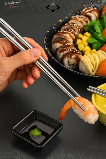 LİGROUND 5 Pairs Stainless Steel Chopsticks Set – Non-Slip Tips, Durable Chopstick Metal Stick Chinese Chopstick