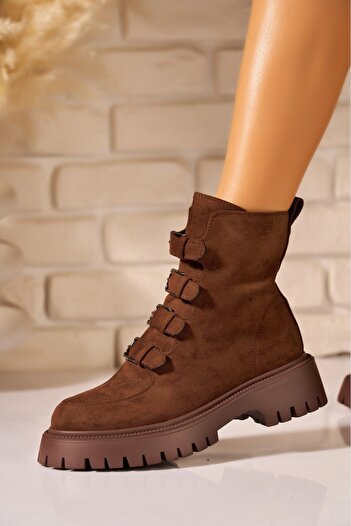 Joana Amiya Brown Faux Suede Lined Ankle Boots