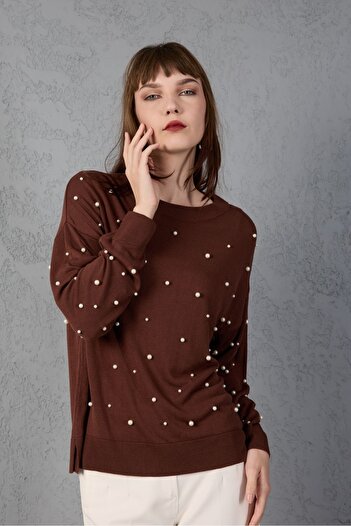 Su Moda Women's Clothing Knitwear Sweater Pearl-Studded Stylish New Year Trend