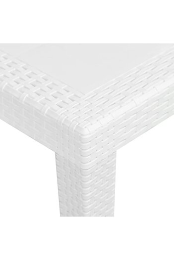 vidaxl طاولة حديقة بيضاء 79x79x72 سم مصنوعة من البلاستيك بمظهر الروطان