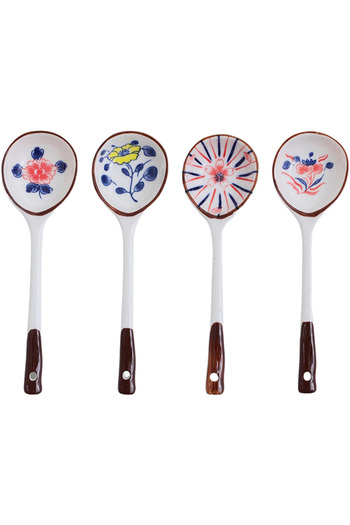 ELLEGLAM 4Pcs Ceramic Soup Spoons, Long Handle Japanese Chinese Ramen Spoons