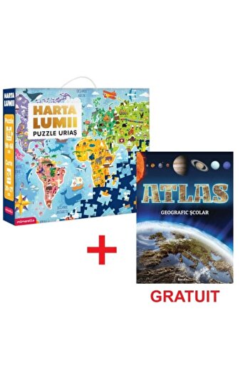 Mimorello Package - Puzzle - World Map - FREE School Geographic Atlas