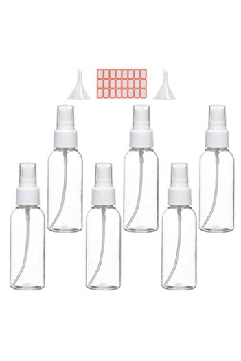 Arabest 6 Pack Spray Bottles 3.5oz/100ml Clear Mini Travel Fine Mist Plastic Bottles with Funnels & Labels
