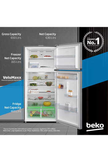 Beko Refrigerator 650L Gross (630L Net)Capacity, Neo Frost Dual Cooling,Low Noise,RDNE850L22X(Silver