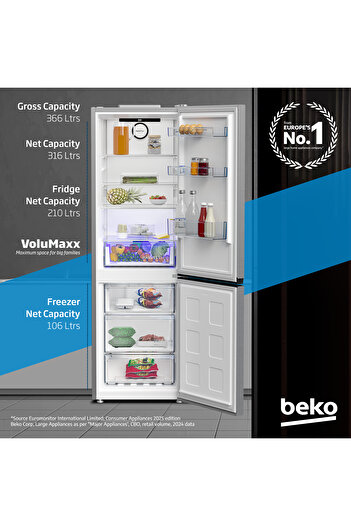 Beko Refrigerator 366L Gross (316L Net) Capacity, Neo Frost Dual Colling, Low Noise, RDNE400CS(Inox)