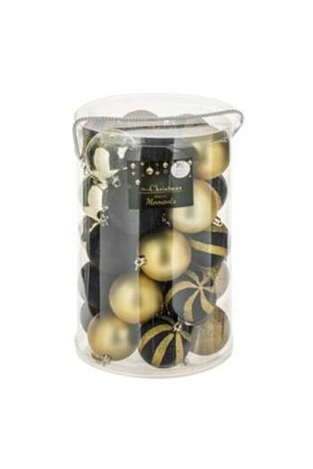 OEM Set of Black, Gold, Matte, Shiny Christmas Baubles with Glitter Ø7 cm & Tinsel - 31 pcs