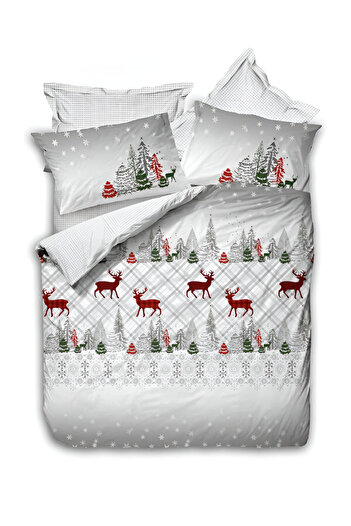 Cotton Box Çift Kişilik Ranforce Nevresim Takımı Yılbaşı Özel Holly Gri