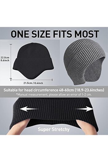 Generic 2 Pcs Knit Winter Beanie Hat Set with Earflaps - Unisex