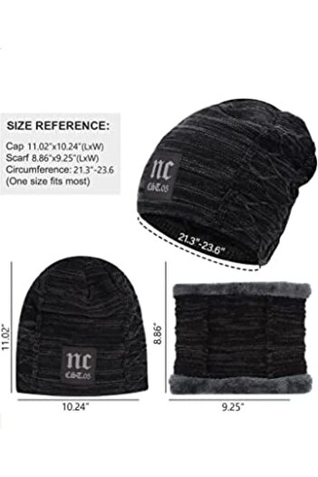 Generic Men's and Women's Winter Knit Hat Beanie, Scarf & Touch Screen Glove Set - Black, One Size