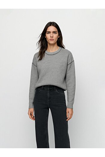 Ltb Long Sleeve Crew Neck Knitwear Gray Sweater