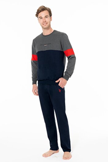 U.S. Polo Assn. Men's 2 Thread Woven Bottom Top Set, Crew Neck, Long Sleeves, Pockets, Straight Leg