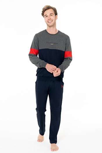 U.S. Polo Assn. Men's 2 Thread Woven Bottom Top Set, Crew Neck, Long Sleeves, Pockets, Straight Leg