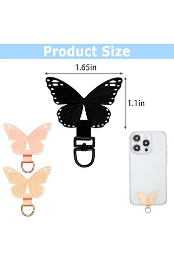 Generic 3-piece Metal Butterfly Phone Strap Loops – Replacement for Smartphone Cases