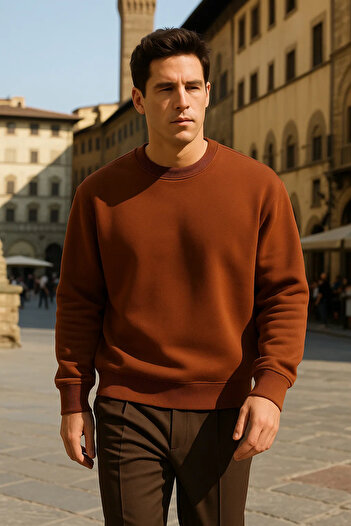 COMBİNE MİCHAİL Unisex Winter Comfortable Long Cinnamon Loose Sweater
