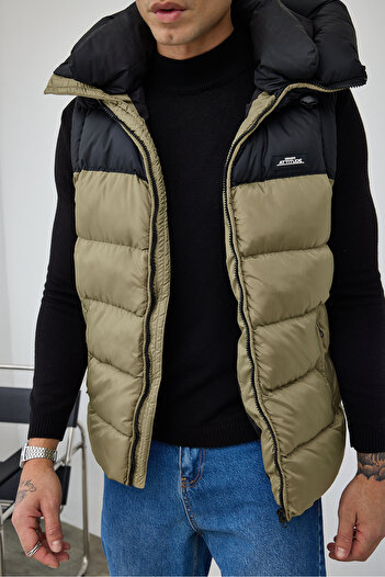 MADZEYMODA Premium Men's Hooded Thick Khaki Puffer Vest Ls-59293