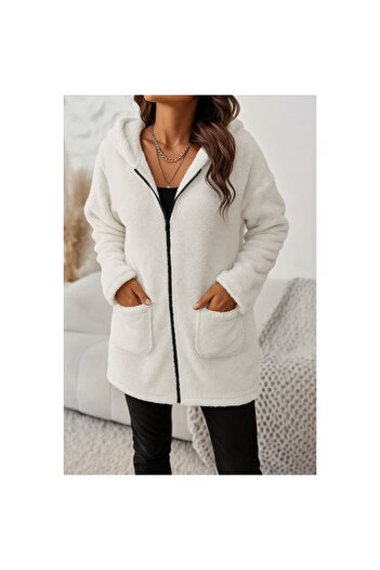 vuvutasarım Women's Long Sleeve Hooded Front Zipper Pocket Wellsoft Jacket 72333
