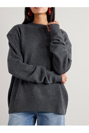glanour Women's Crew Neck Soft Textured Oversize Knitwear Sweater