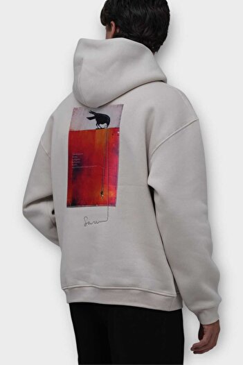 Saw Urbanity Transformation Karga Printed Oversized Hoodie - Stone