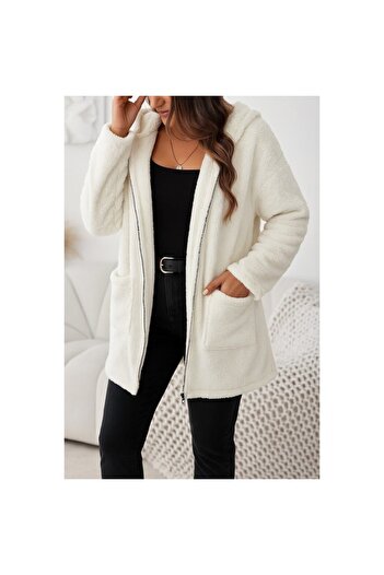 vuvutasarım Women's Long Sleeve Hooded Front Zipper Pocket Wellsoft Jacket 72333