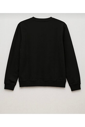 DEZZİİ Black Crew Neck Atatürk Printed Oversized Sweatshirt