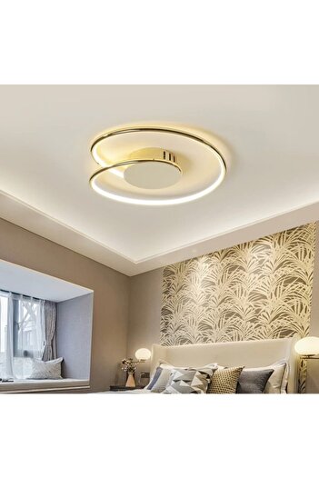 burenze Modern Luxury Plafonyer Tavan Led Avize Gold Sarı Büyük Boy Ledli Avize