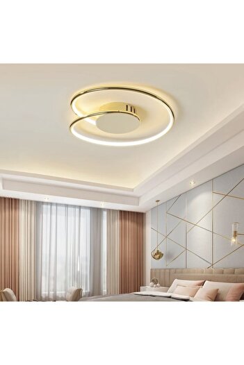 burenze Modern Luxury Plafonyer Tavan Led Avize Gold Sarı Büyük Boy Ledli Avize