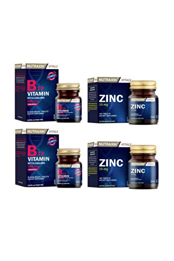 Nutraxin Vitamin B12 1000 Mcg 60 Sublingual Tablets X2 Pieces + Zinc Supplement 15 Mg 100 Tablets X2 Pieces