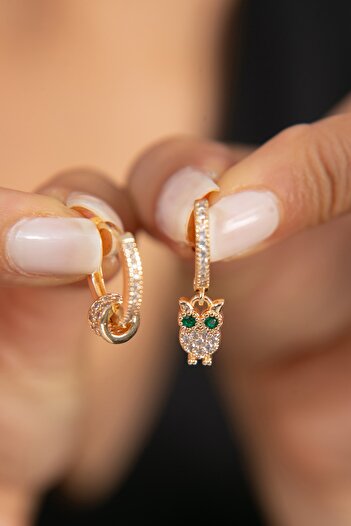 Elika Silver Kadın Baykuş Detaylı Halka Model Küpe