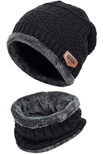 Generic Men's and Women's Winter Knit Hat Beanie, Scarf & Touch Screen Glove Set - Black, One Size