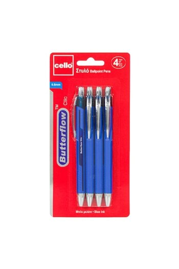 SHOPIENS Set de pixuri cu bilă Cello Butterflow, 0,8 mm, corp albastru, 4 piese