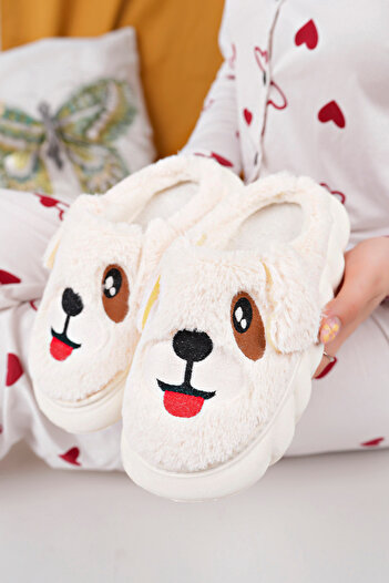 RoseVeno Women's Plush House Slippers with Dog Figure