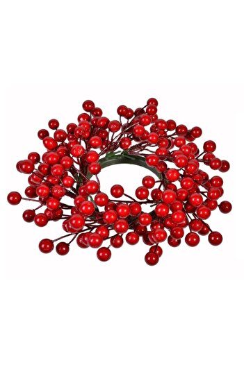 DavidaHome Christmas decoration, artificial candle ring, with berries, diameter 21 cm, red