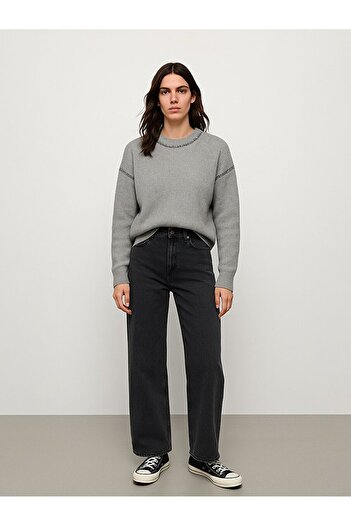 Ltb Long Sleeve Crew Neck Knitwear Gray Sweater