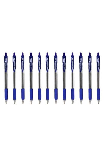 SHOPIENS Set pixuri cu bilă Cello Comfort, corp transparent, prindere albastră, vârf de 1,0 mm, 12 piese