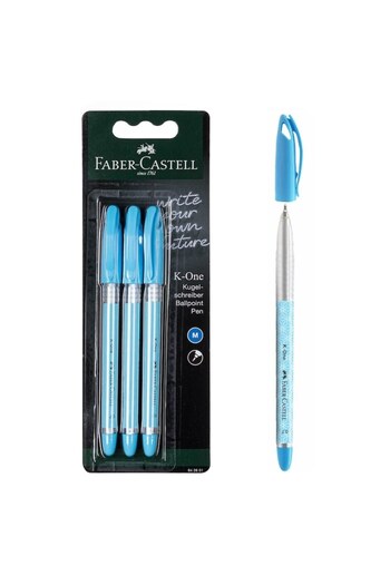 SHOPIENS Set de pixuri cu bilă Faber-Castell K-One, scriere fluidă, albastru, 3 piese