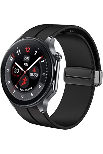 Generic Compatible OnePlus Watch 2 Silicone Magnetic Buckle Sport Wristband Black