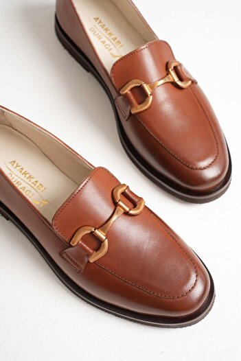 AYAKKABİSEPETİ Taba Genuine Leather Women's Special Production Buckle Loafer