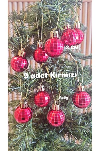 asöy Christmas Shiny Glitter White Sparkling Colorful Cute Ball 3 cm Set of 9 Christmas New Year Pine Tree Ornament