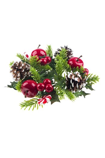 DavidaHome Christmas decoration, artificial wreath with candle ring, diameter 24 cm, green / red