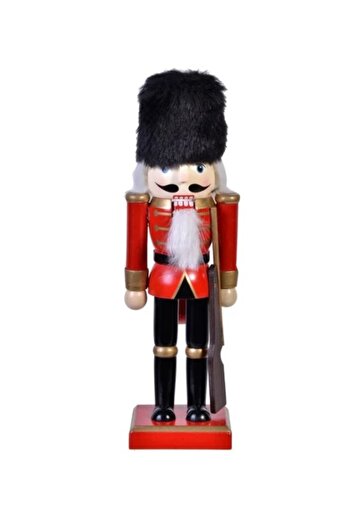 DavidaHome Christmas decoration, soldier, wood, gold details and black fur hat, 25.5 cm