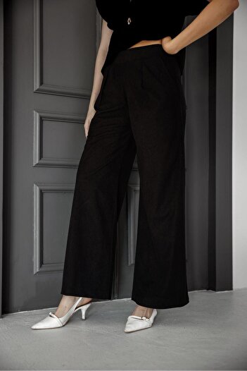 EsSo butik Wide Leg Corded Fabric Velvet Plazzo Trousers