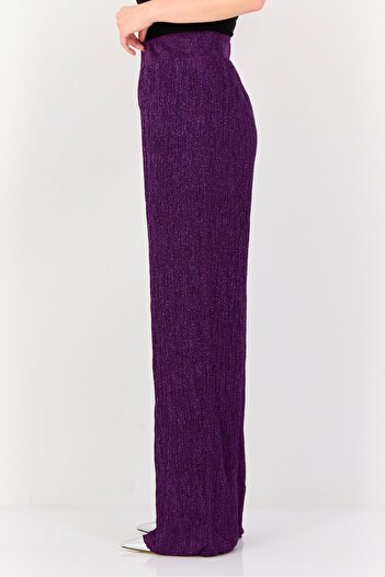 PROMOD Women Regular Fit Textured Wide Legs Pants, Purple