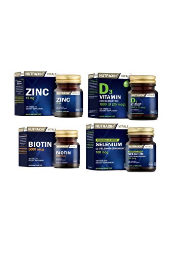 Nutraxin Zinc for Health 15 Mg 100 Tablets + Vitamin D3 120 Tablets + Biotin + Selenium - Skin Hair Nail