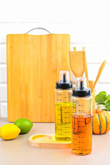 FBZhome 2 Pieces Drip-Free Smart Oil Pot Vinegar Glass Oil Pot with Wooden Stand