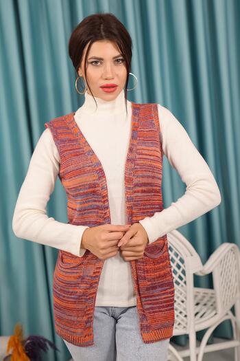 MAYSSTORE Mixed Color Red Knitwear Cardigan