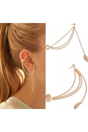 MisBoho Gold Color Leaf Figured Chain Cartilage Earrings