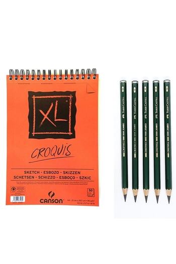 Canson A5 Size Sketchbook Faber 9000 Premium Grade Pencil Set