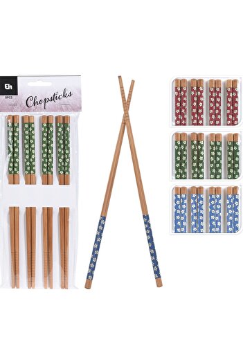 Ecrou Polka Dot Patterned Bamboo Chopstick Set 8 Pieces 22.5 X 0.7