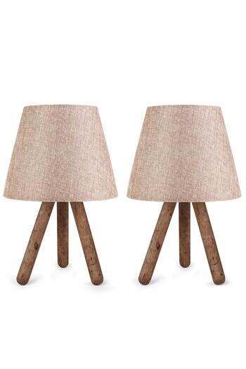 HOMİNG Design Wooden Three-Legged Lampshade Set of 2